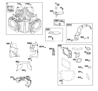Cylinder Diagram and Parts List for 44U877-0024-G1  Briggs and Stratton Engine